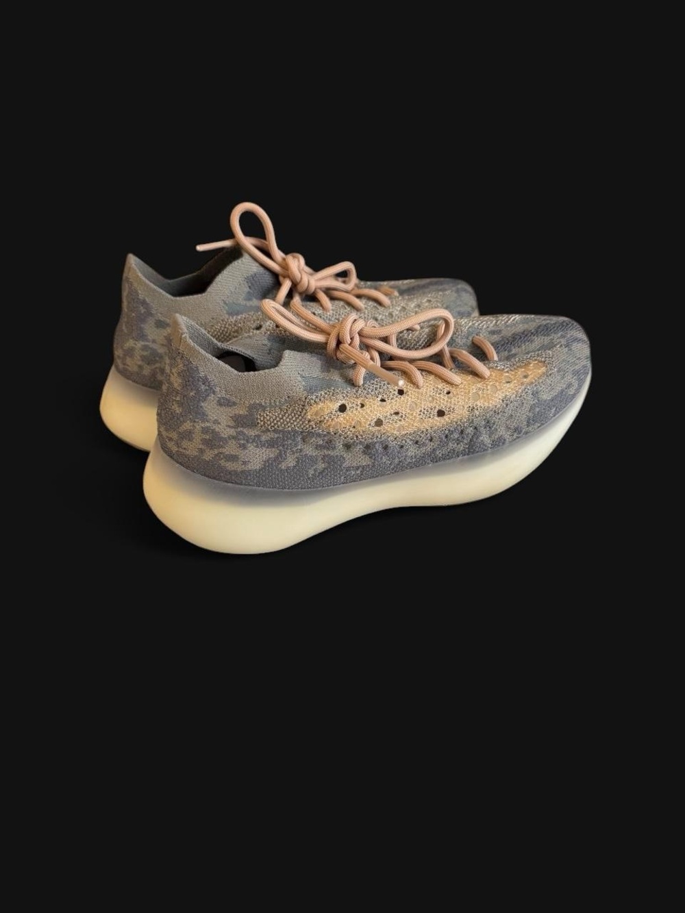 Yeezy Neutral Gray Knit Athletic Sneakers with Pale Peach Laces